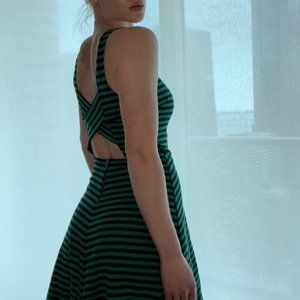 American Eagle S Stretchy Knit Striped Summer Fit and Flare Dress